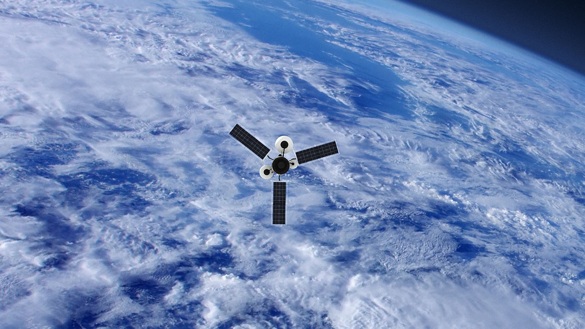 A Spy Satellite orbiting the cloud covered Earth